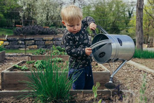 Child using a watering can